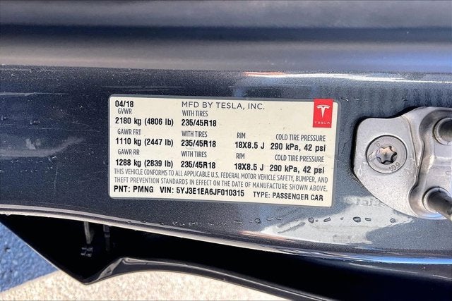 2018 Tesla Model 3 Long Range Battery