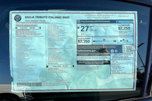 2025 Alfa Romeo Giulia GIULIA TRIBUTO ITALIANO RWD